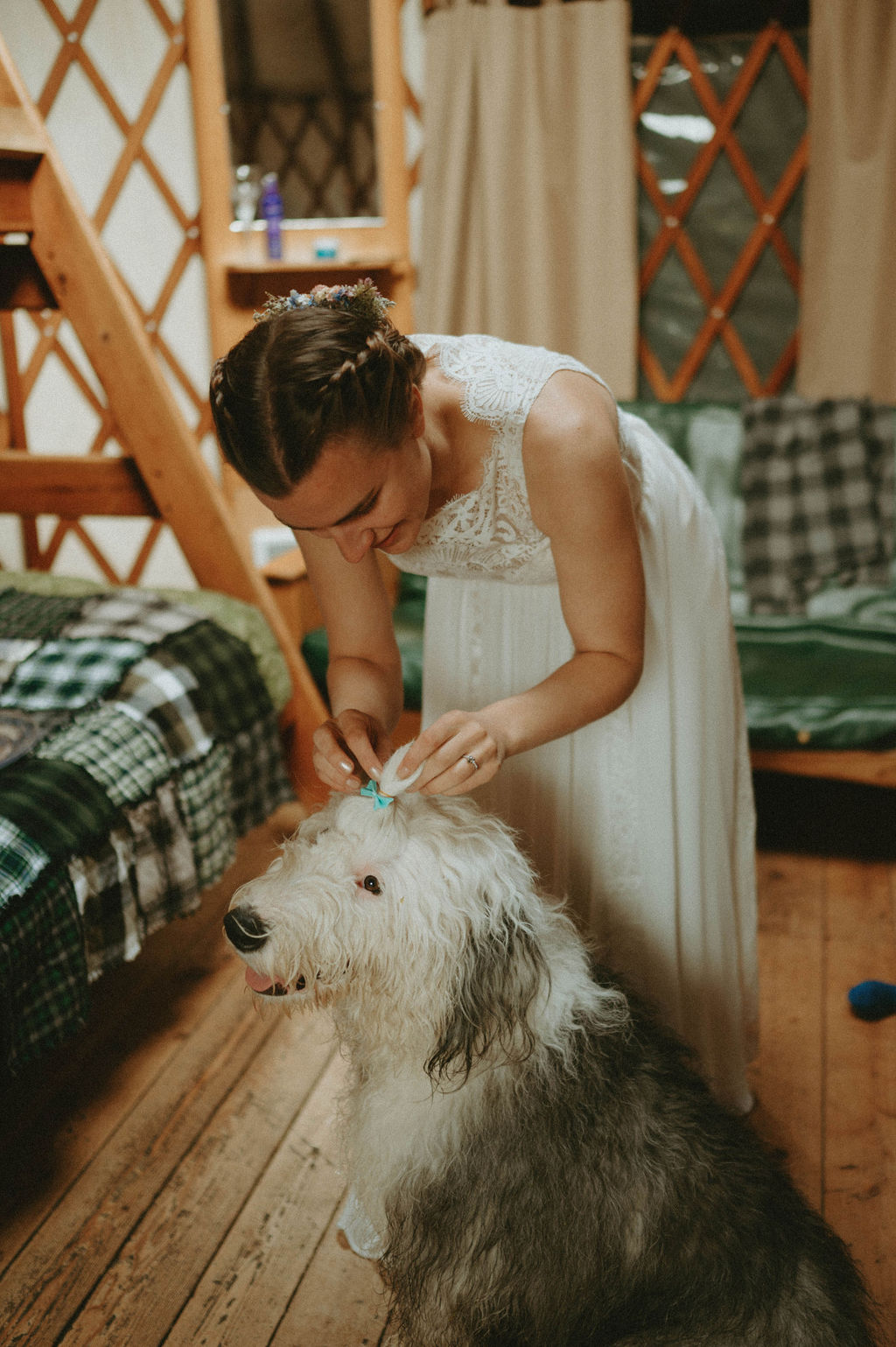 bride and groom getting ready during elopement in oregon