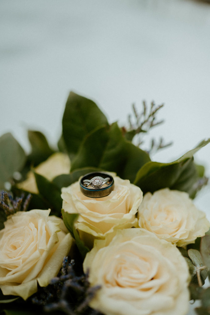 elegant wedding rings at Snowy Bend Oregon Elopement